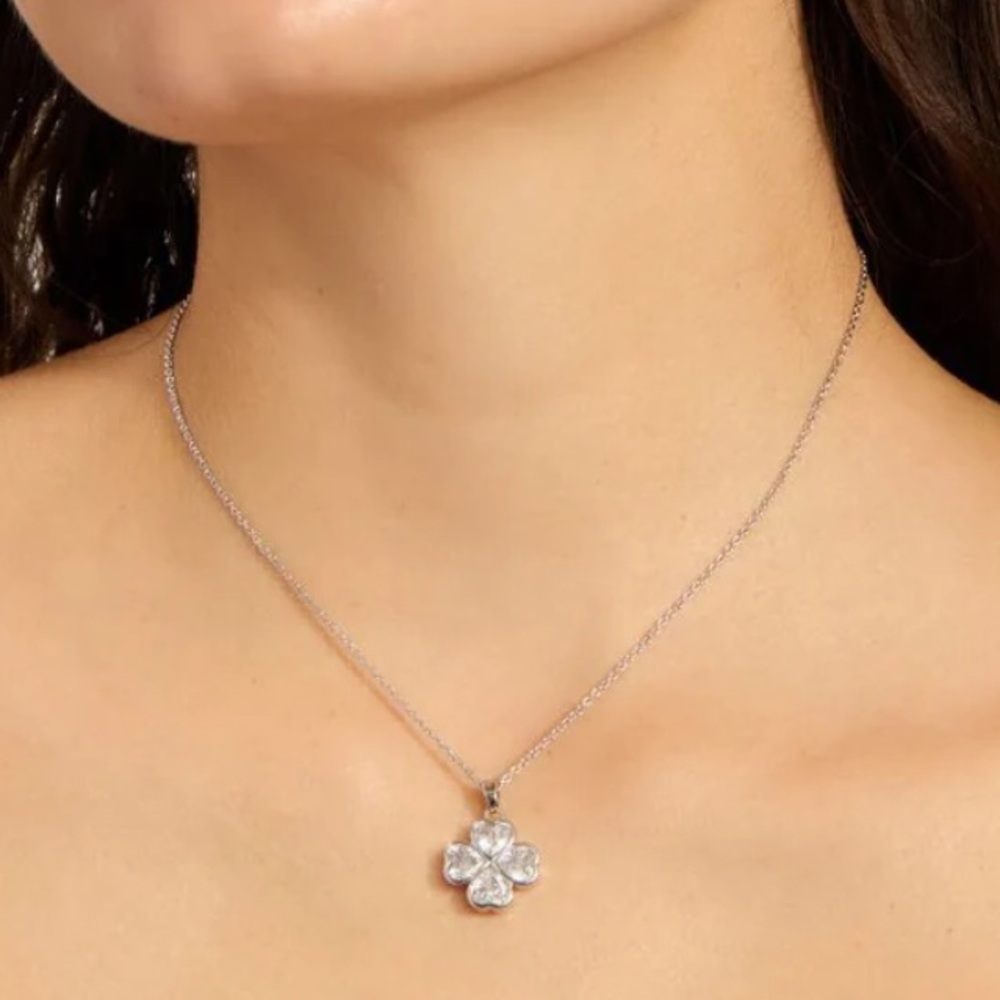 Adornia Adjustable Clear Crystal Heart Clover Necklace - Picture 3 of 6